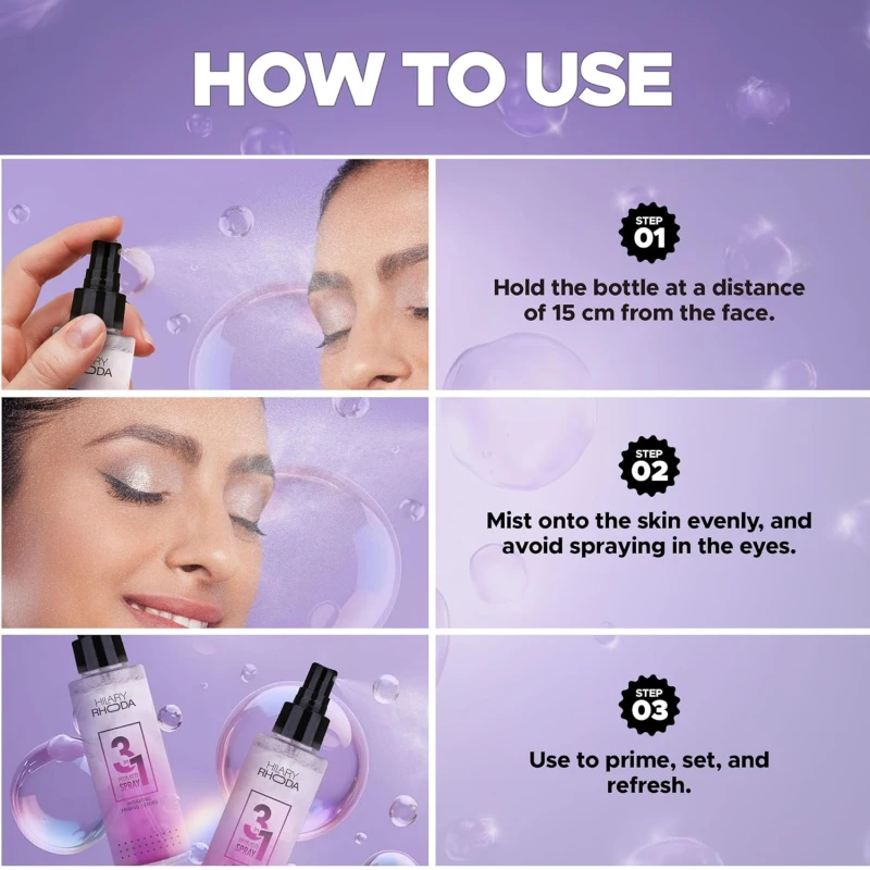 Hilary Rhoda 3-in-1 Primer Spray | Hydrating Face Mist | Makeup Primer & Setting Spray | Oil Control Formula | Pore Blurring | Dewy Long Lasting Finish | For All Skin Types - 120ml thumbnail 8